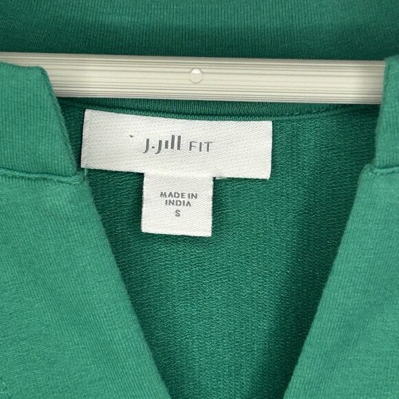 J. Jill FIT Women's VNeck Knit Long Sleeve Top Green Navy Size S preppy minimal - Picture 2 of 10